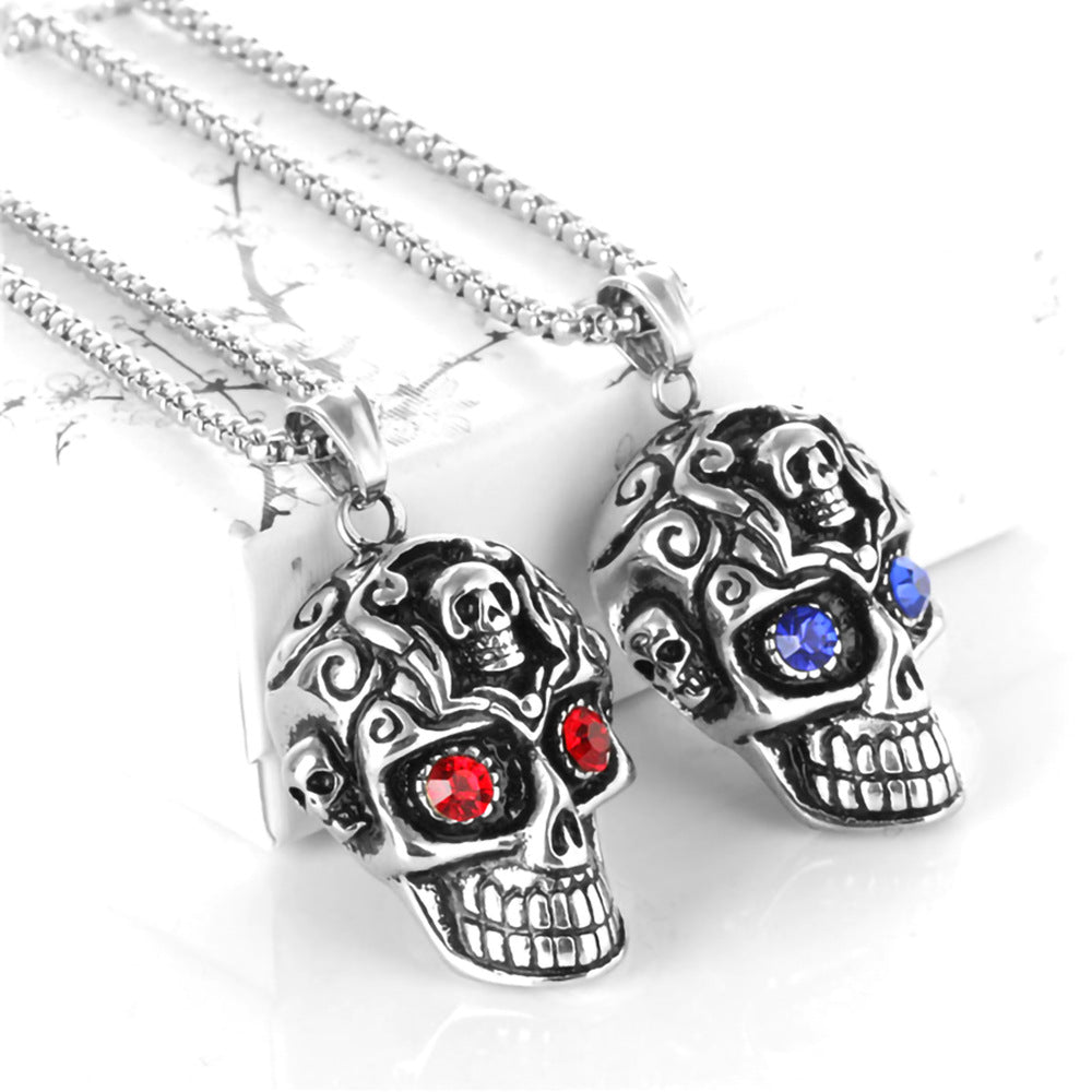 Titanium Steel Cast Skull Gem Stainless Necklaces