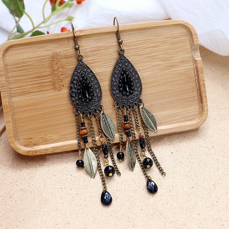Women's Retro Bohemian Long Fringe Ethnic Style Water Drop Earrings