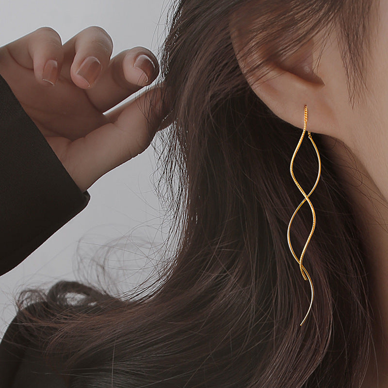 Wave Female Light Luxury Minority Design Sense Long Fringe Temperamental Ear Line