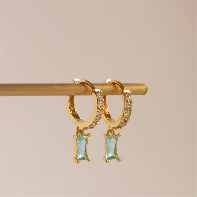 Wind Color Zircon Ear Clip Brass Earrings