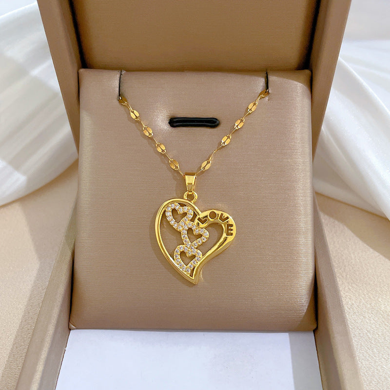 Love Heart Full Diamond Design Temperament Necklaces