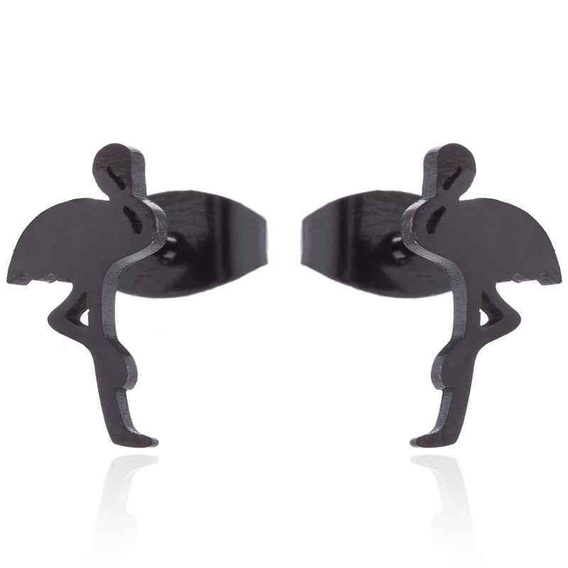 Trendy Stainless Steel Animal Fresh Red-crowned Crane Stud Earrings