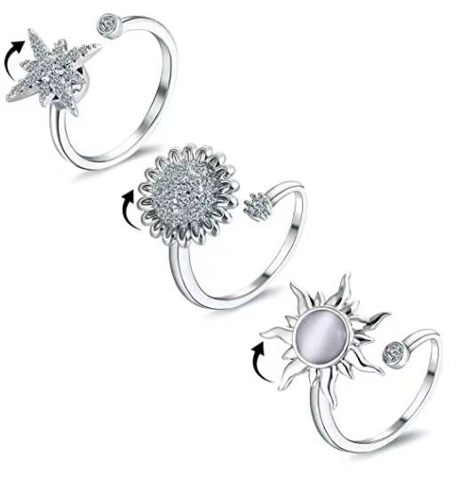 Women's & Men's Creative Set Spinning Adjustable Zircon Flower Rings