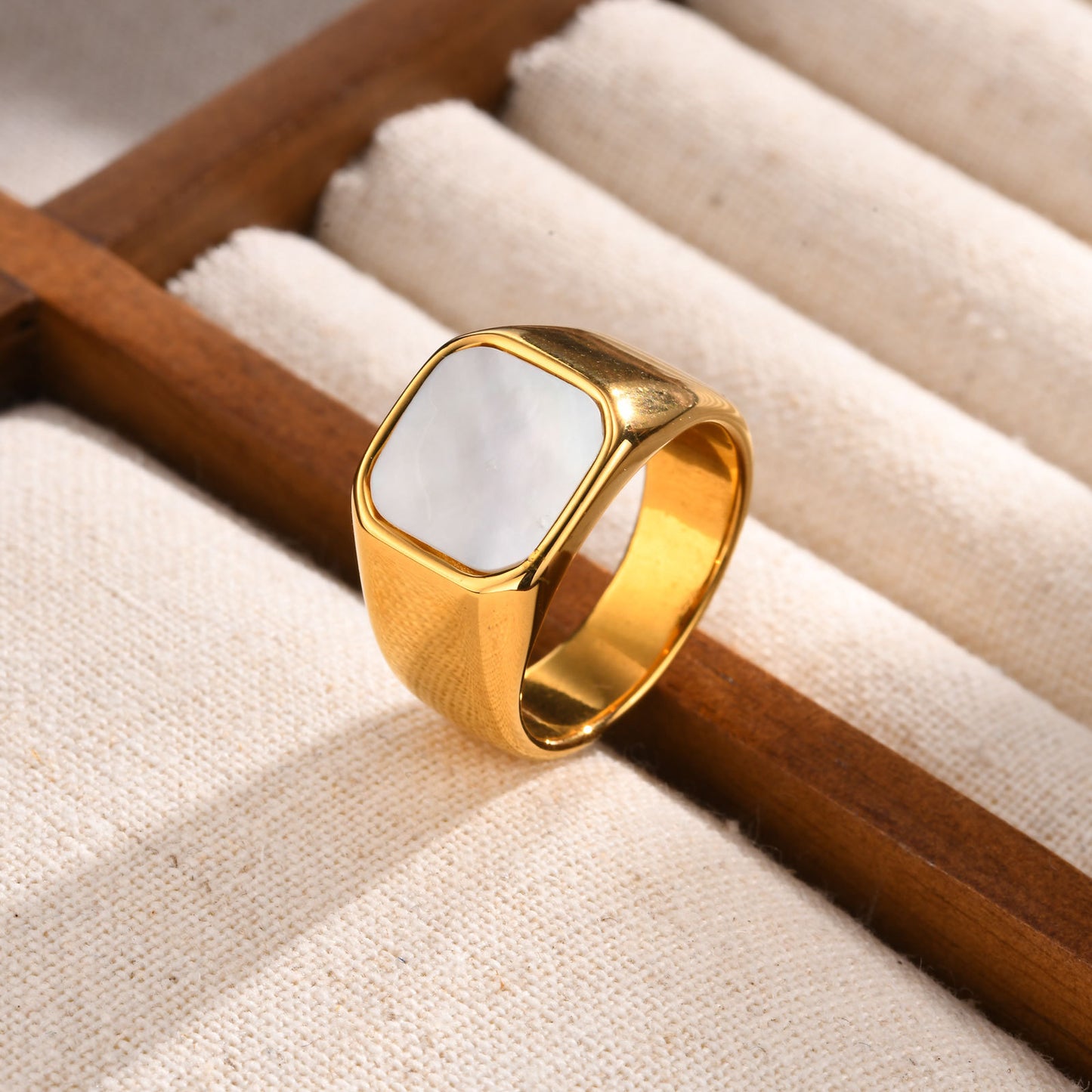 Women's Ornament Stainless Steel Shell Surface Glossy Square Rings