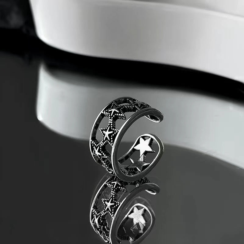 Gift Vintage Hollow Stars Carved Sun Moon Sier Rings