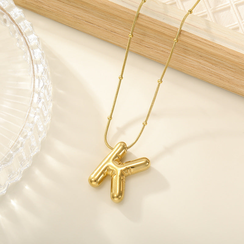 Women's Trendy Bubble Letter Colorfast Titanium Steel Design Pendants