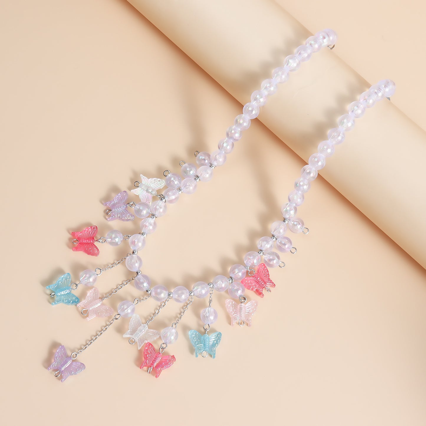 Women's Colorful Beaded Butterfly Fashion Temperament Chain Tassel Necklaces