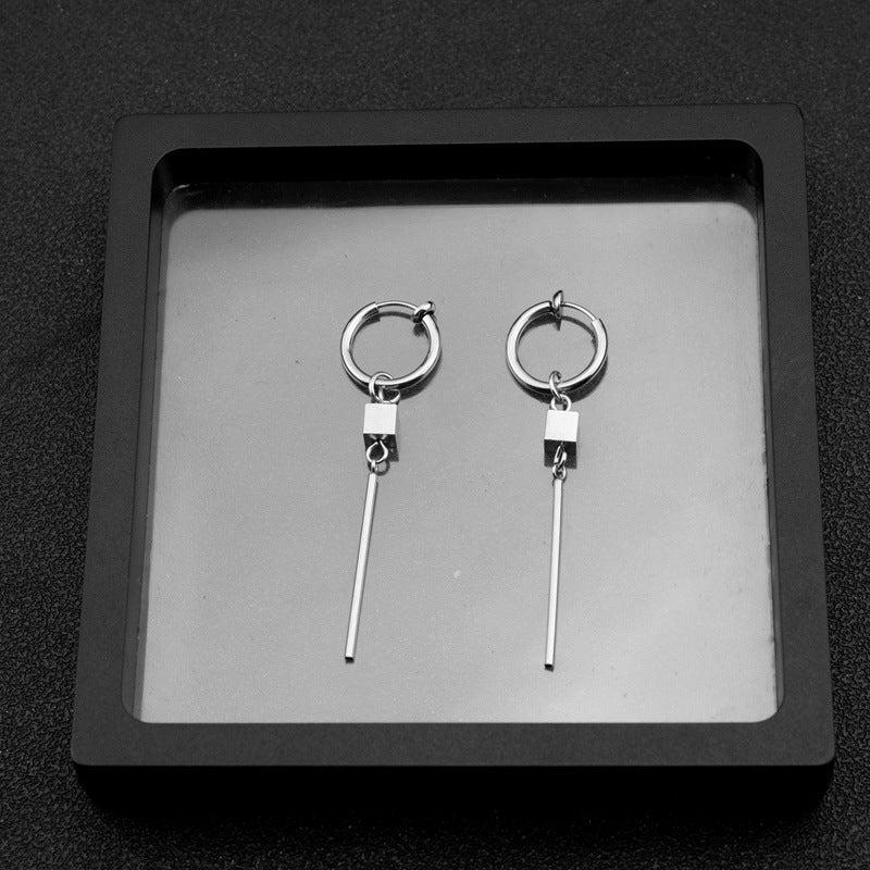 Men's Style Long Stainless Steel Square Punk Earrings