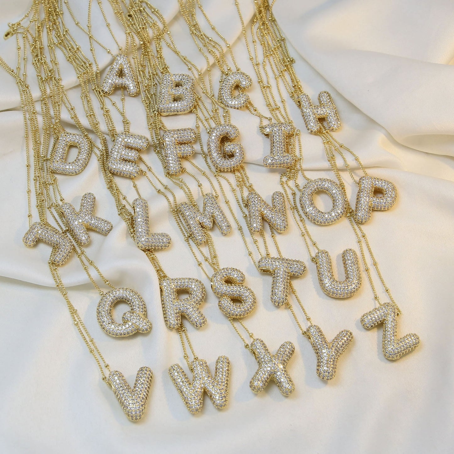 Women's Brass Zircon Bubble Balloon Letter Chubby Necklaces