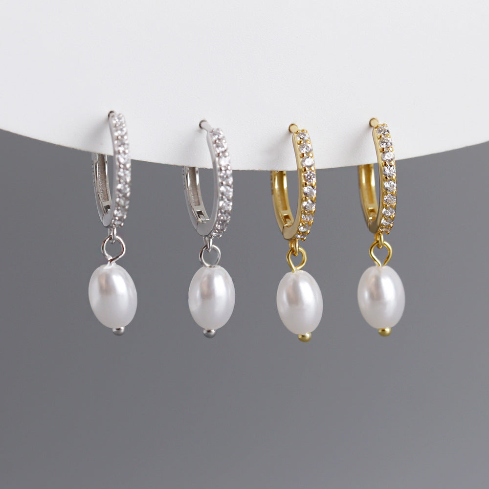 Inlaid Zircon Circle Sterling Sier Ear Clip Earrings