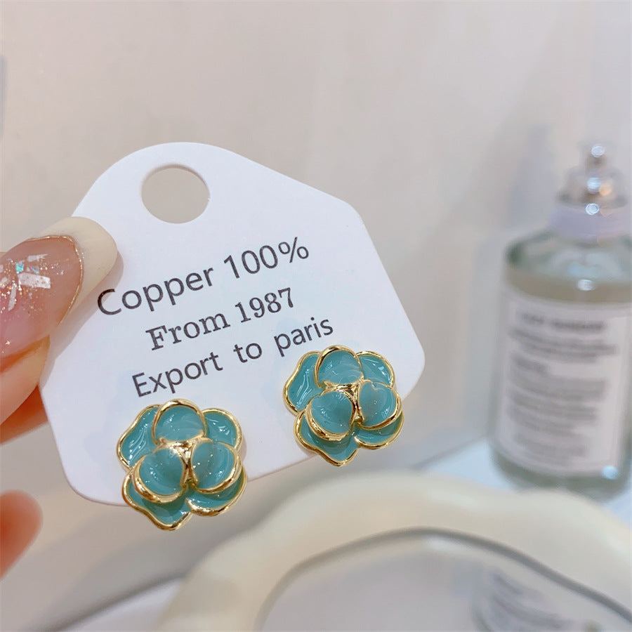 Gold-plated Fashion Blue Color Collection Enamel Earrings