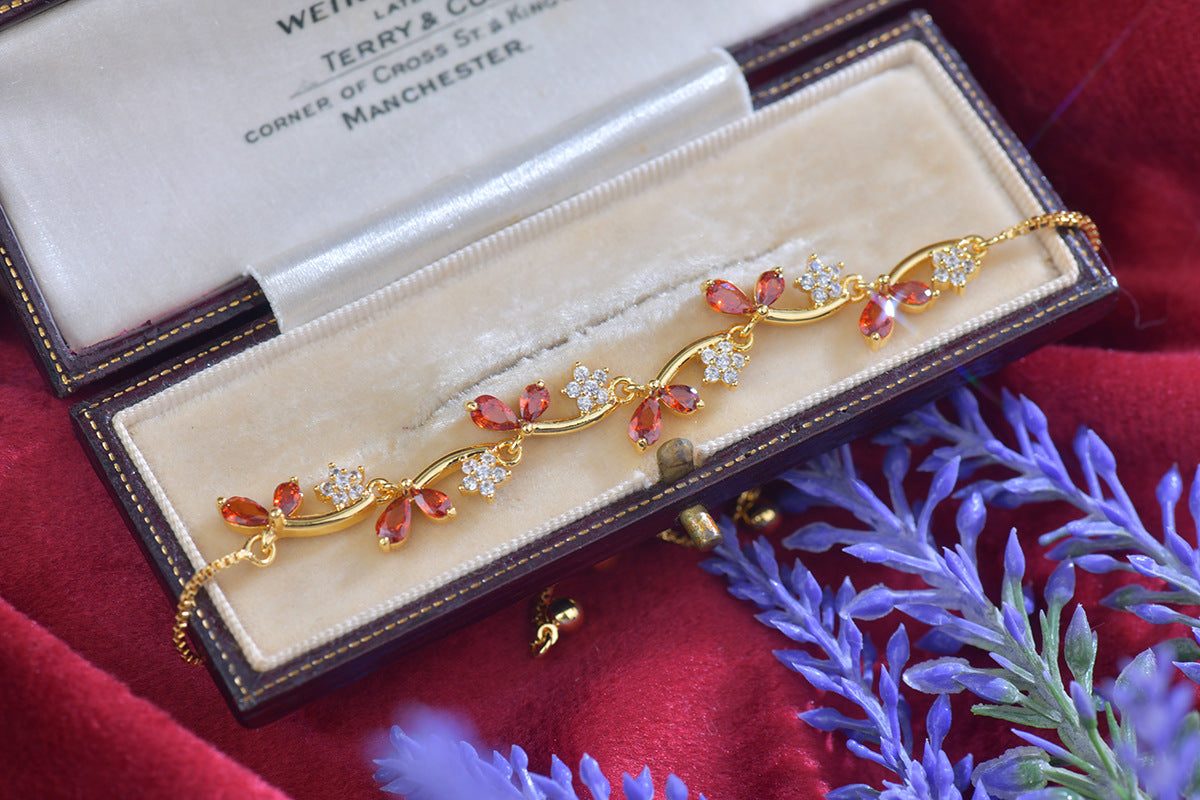 Zircon Leaf Bud Pomegranate Red Purple Electroplated Real Bracelet