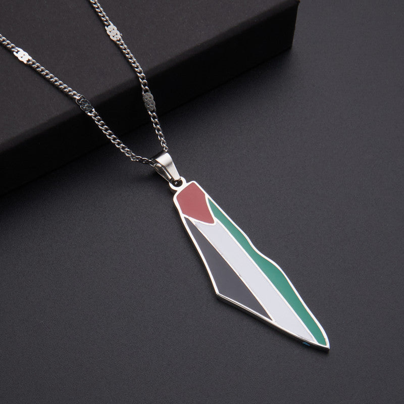 Oil Dripping Vintage Palestine Map Stainless Steel Necklaces