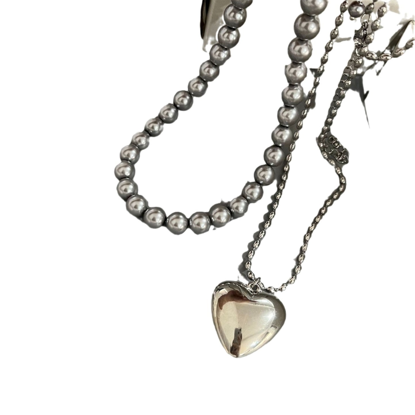 Women's Hollow Love Gray Boutique Pearl Sweater Necklaces