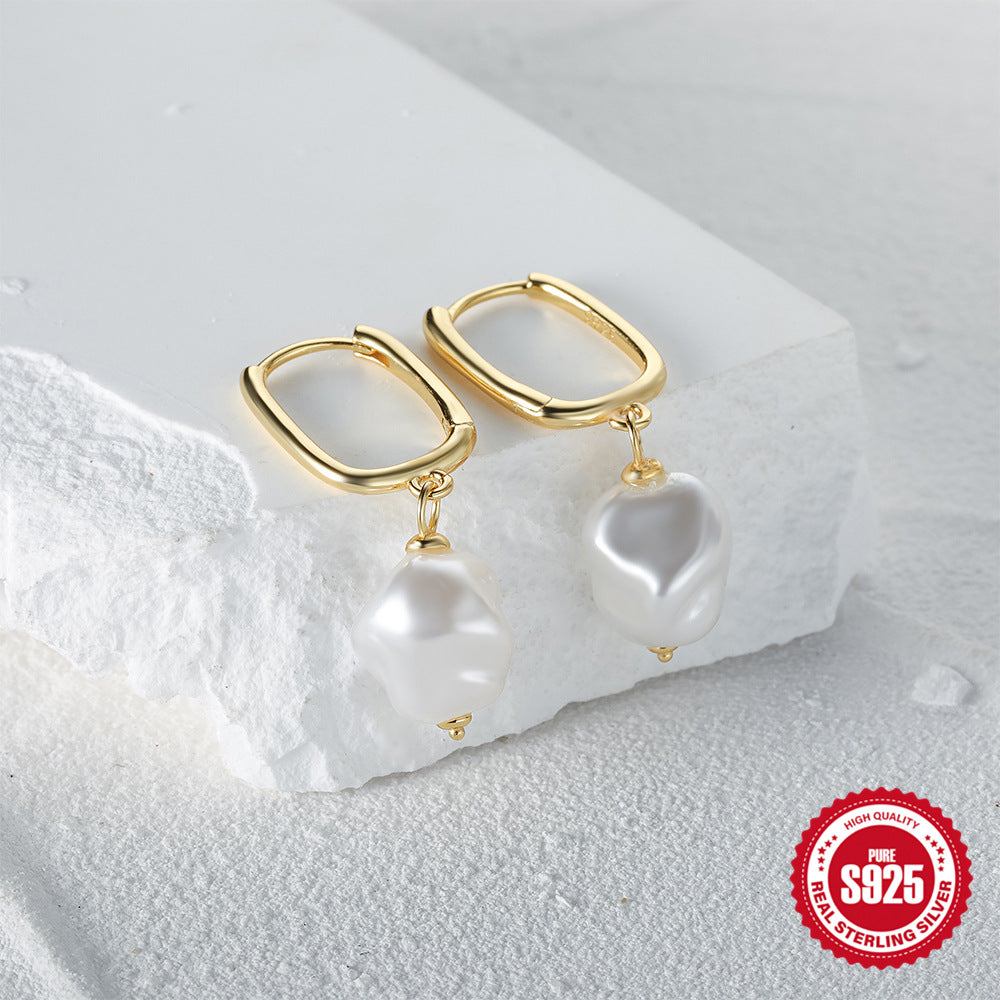 Women's Sterling Sier U-shaped Shaped Pearl Ear Earrings