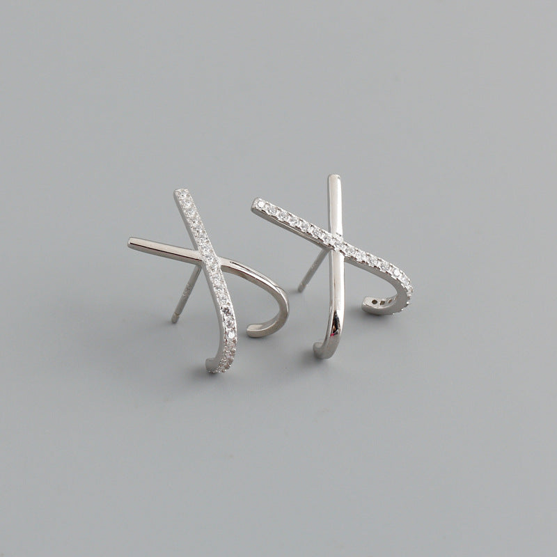 Outside Exaggerated Design X-shaped Rhinestone Zircon Earrings