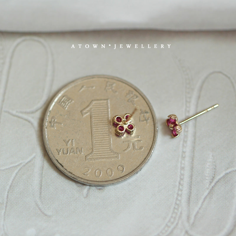 Women's Sier Gold-plated Clover Ruby Temperament Wild Earrings