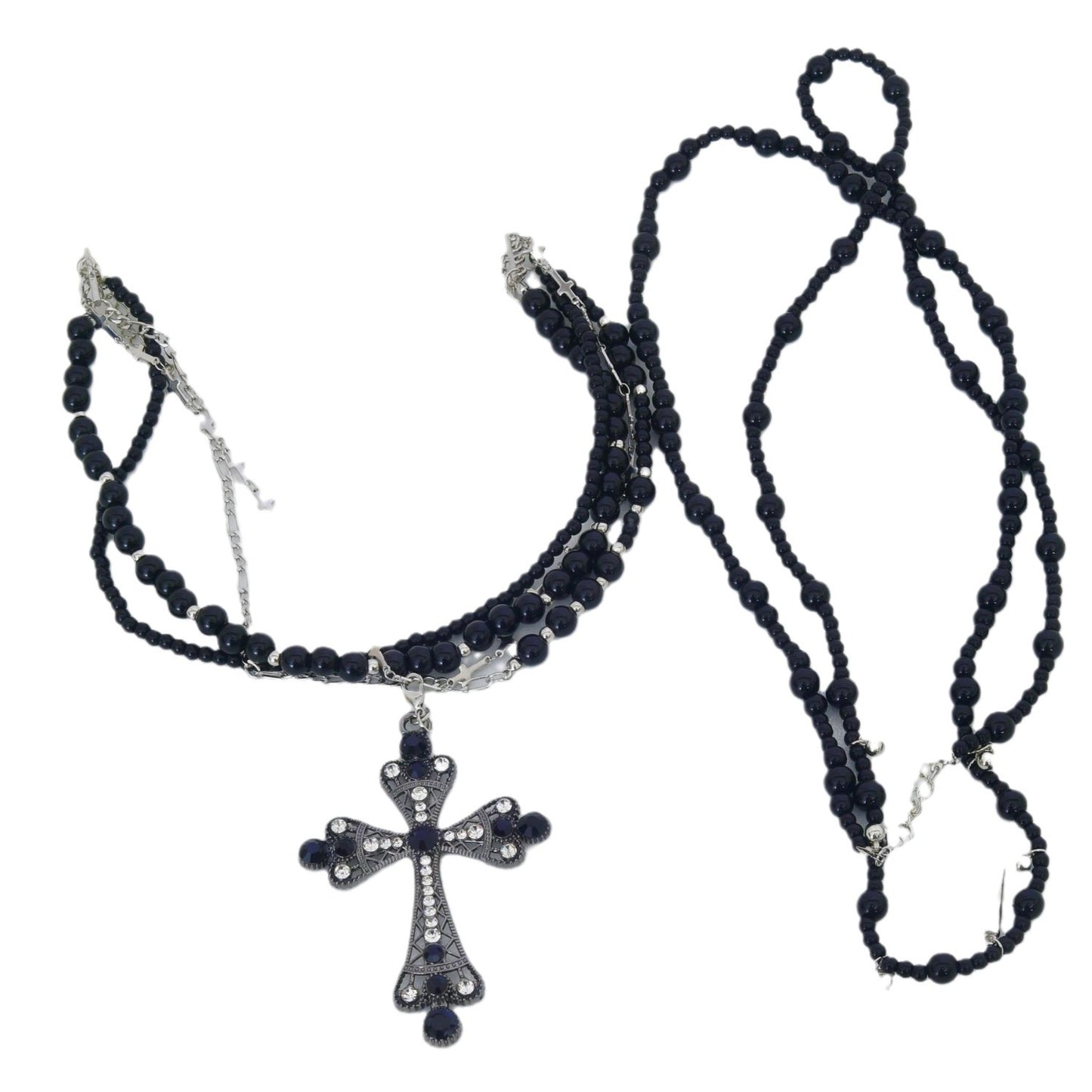 Glamorous Black Stone Stacked Retro Cross Necklaces