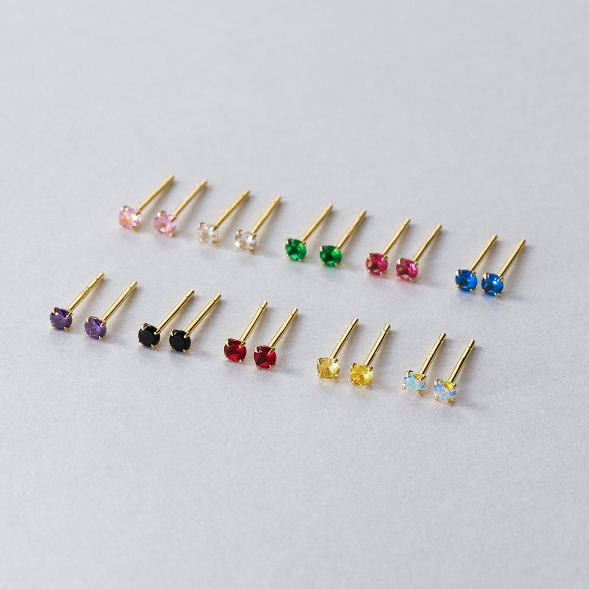 Sterling Sier Mini Colorful Crystals Single Rhinestone Earrings