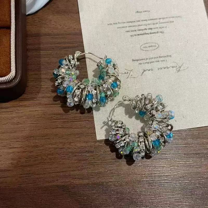 Crystal Zircon Beaded Shaped Ear Clip Niche High-grade Earrings