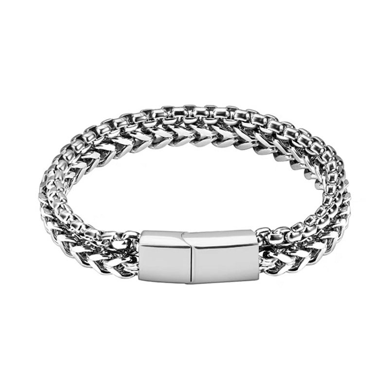 Men's Simple Niche High-grade Titanium Steel Personality Fashion Cuban Double Layer Bracelets
