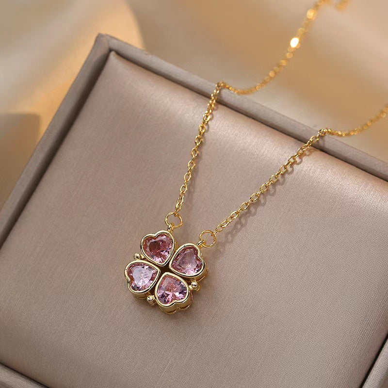 With Hearts Four-leaf Flower Love Deformation Design Necklaces