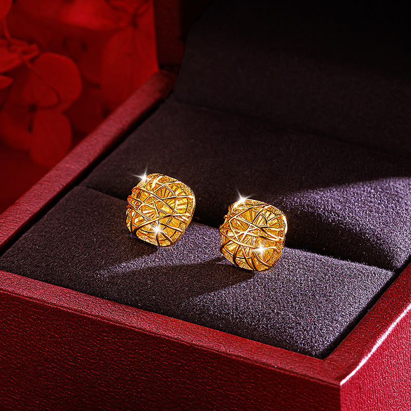 Women's Brushed Small Sugar Cube Three-piece Set Rings