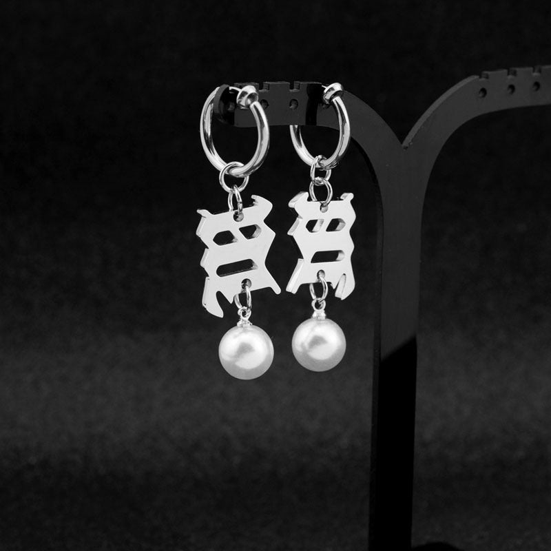 Women's & Men's Steel Ancient Letter Pearl Stitching And Necklaces