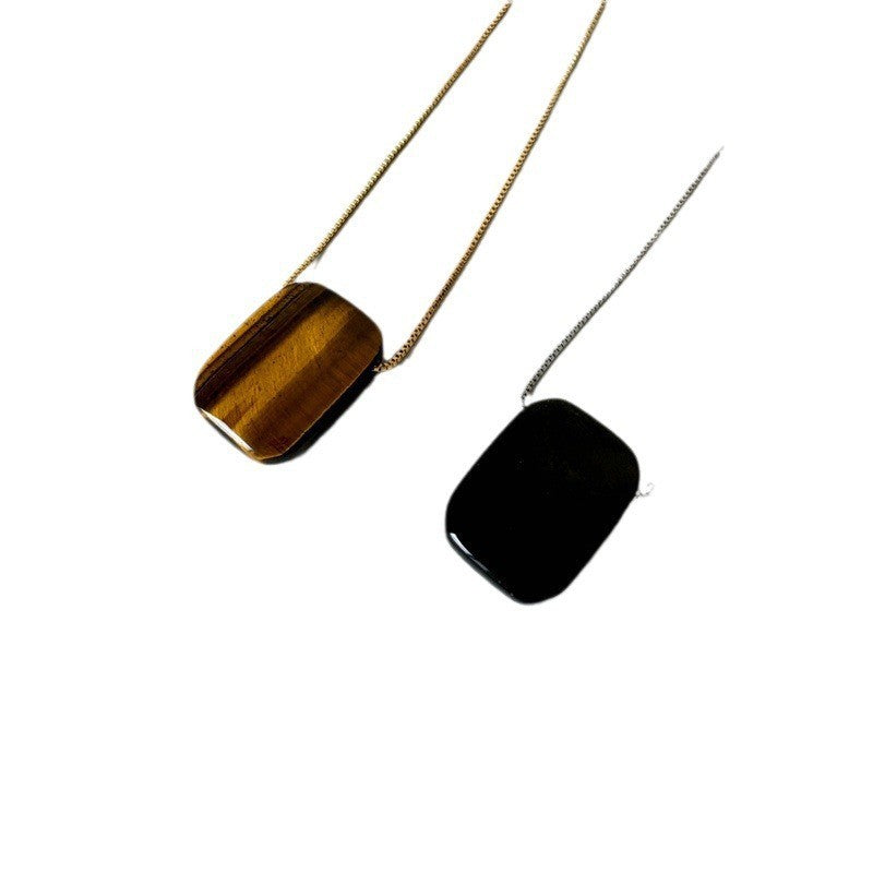 Retro Copper Chain Tigereye Obsidian Real Necklaces
