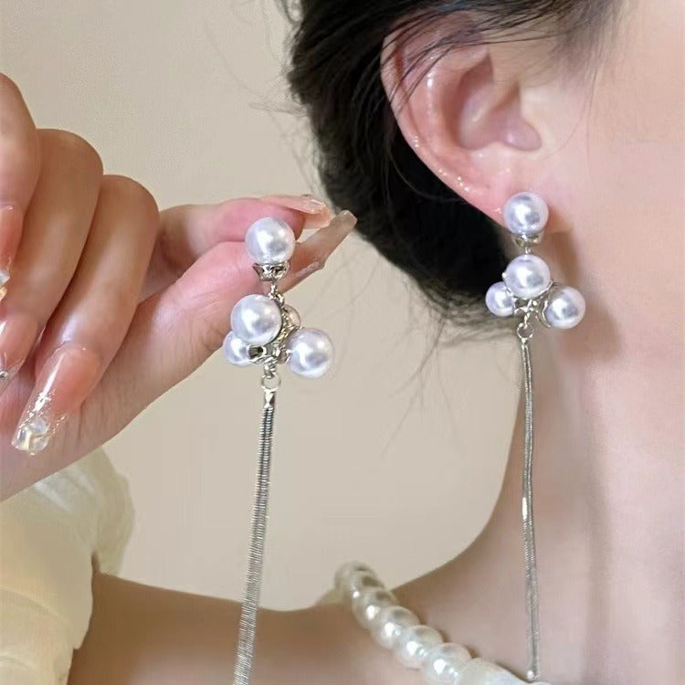 Light Luxury Minority Bow Pearl Graceful Long Earrings