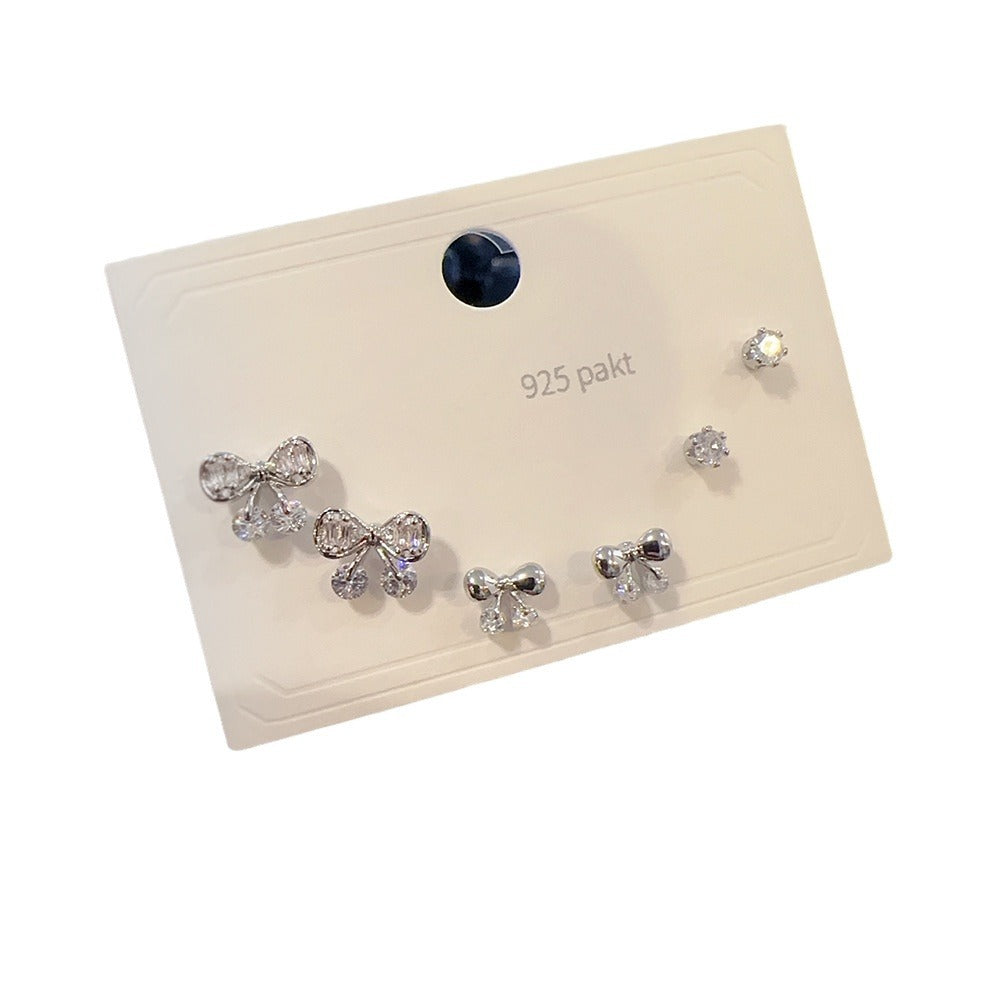 One Card Three Pairs Sier Needle Earrings