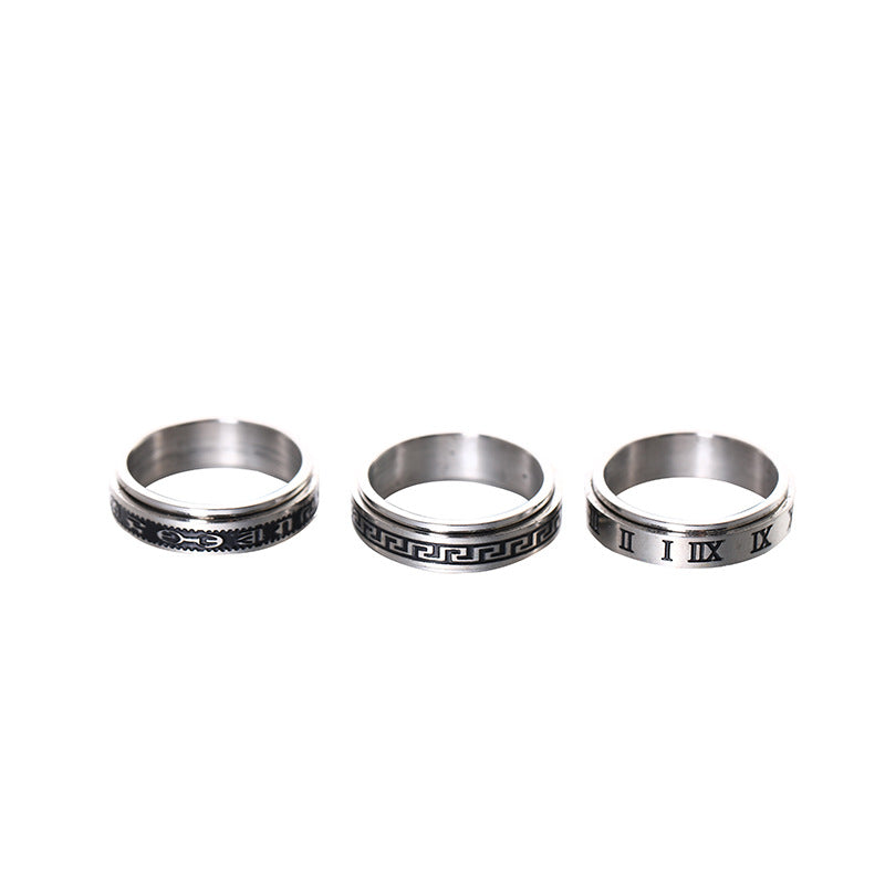 Men's Steel Personalized Rotatable Great Wall Pattern Roman Rings