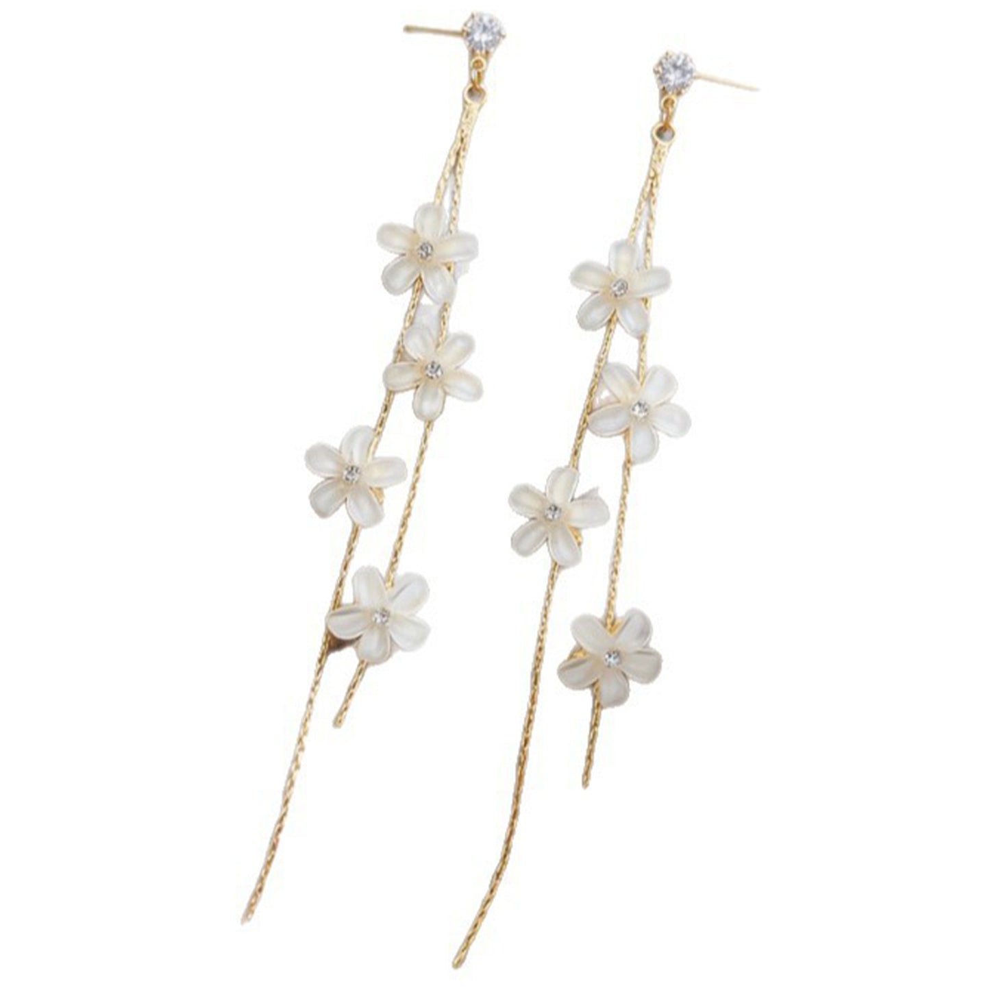 Women's Fresh Long Sweet Ice Crystal Flower Tassel High-grade Temperament Super Stud Earrings
