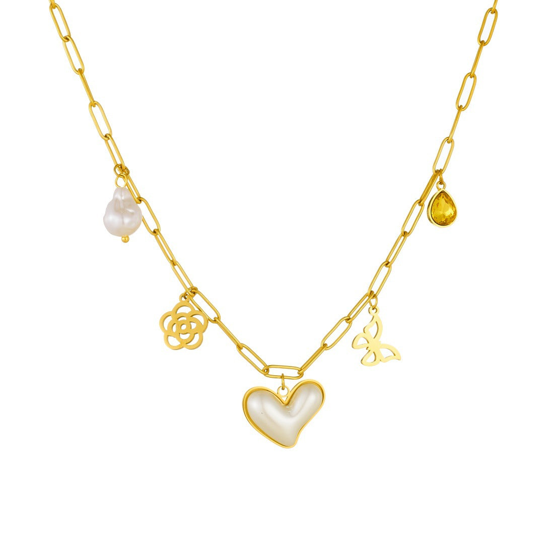 Steel Love Gold-plated Flowers Butterfly Imitation Necklaces