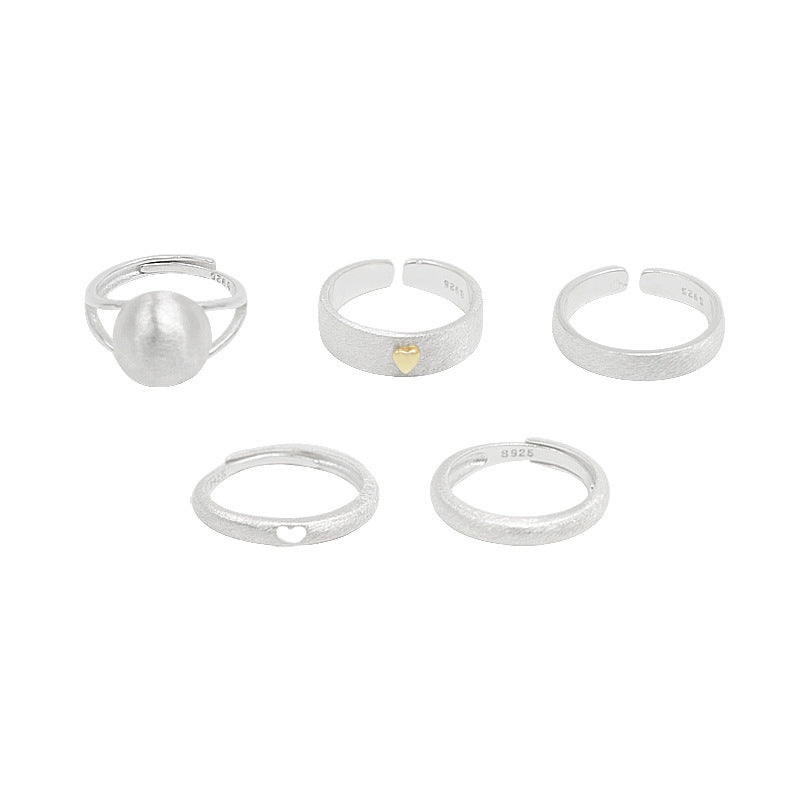 Women's Frosted Love Heart-shaped Combination Simple Daily Rings
