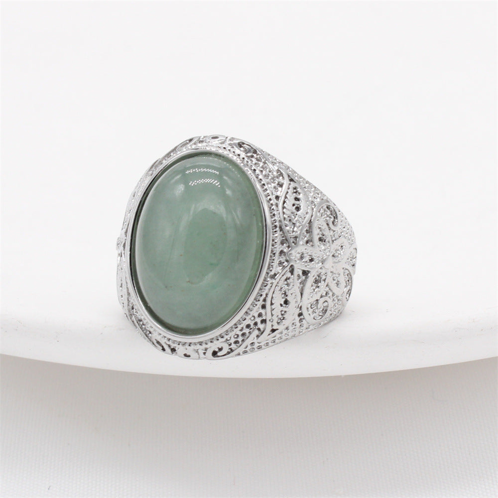 Personality Vintage Engraving Gem Titanium Steel Rings