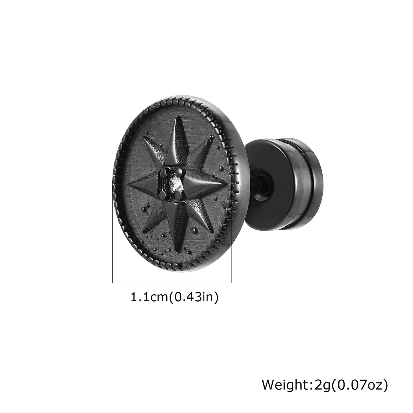 Hop Stainless Steel Drop Vinyl Zircon Eight Awn Star Round Stud Earrings