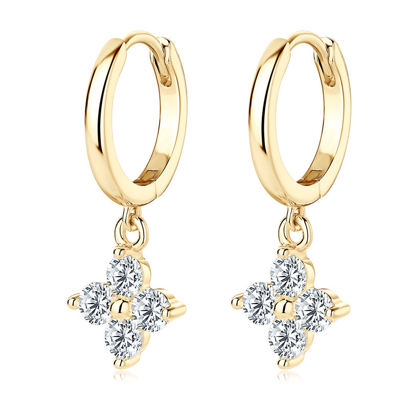 Clover Ear Color Moissanite Cute Sterling Earrings