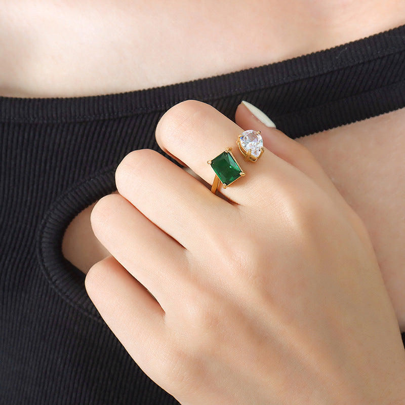Wind Crystal Zircon Light Luxury Open Gold Plated Creative Rings