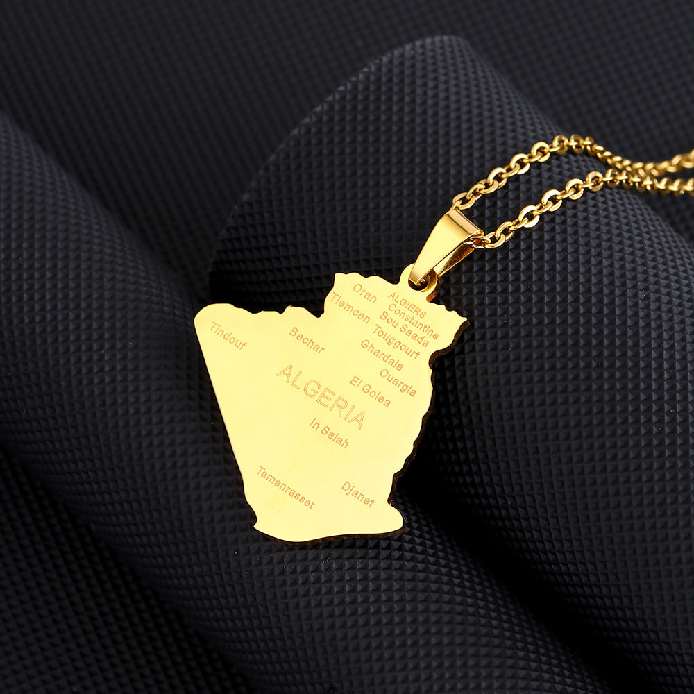 Steel Algeria City Map Female Temperament Necklaces