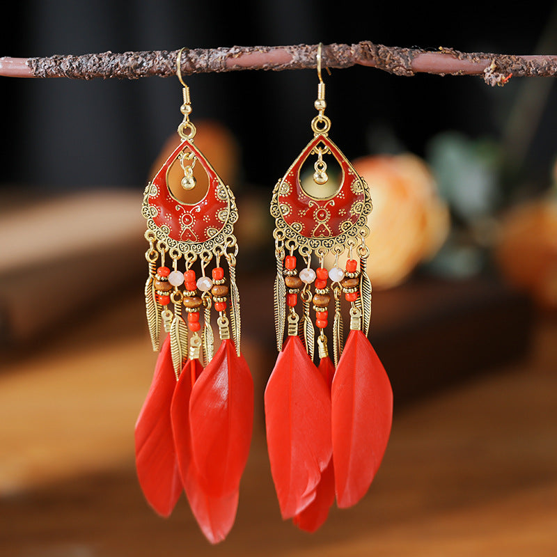 Color Retro Mid-length Feather Your Daisy Earrings