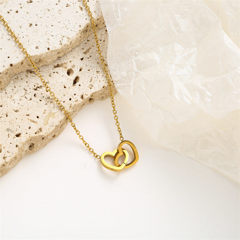 Women's Minimalist Titanium Steel Heart-shaped Double Buckle Necklaces