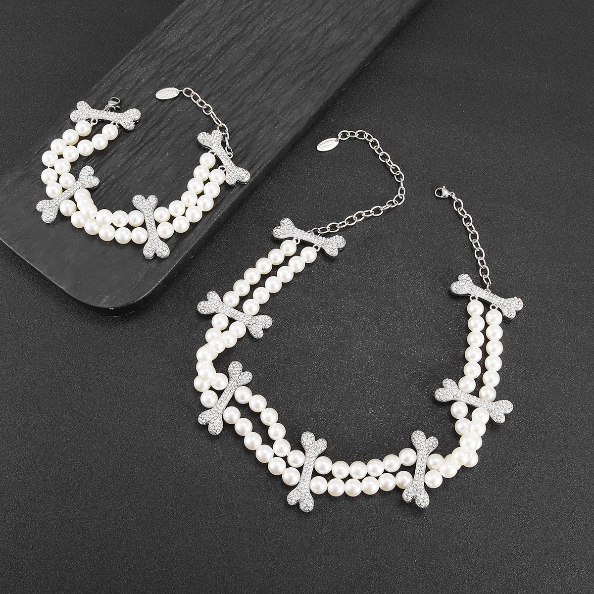 Pearl Full Diamond Bone Female Saturn Necklaces