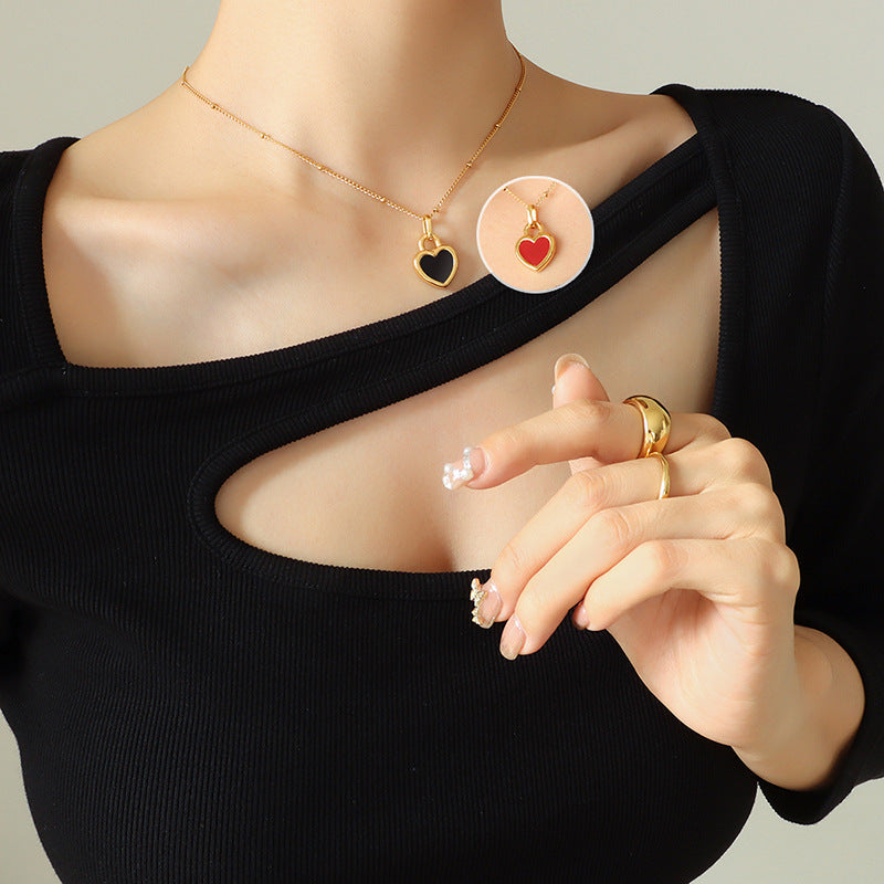 Cream Sweet Double-sided Peach Heart Titanium Pendants