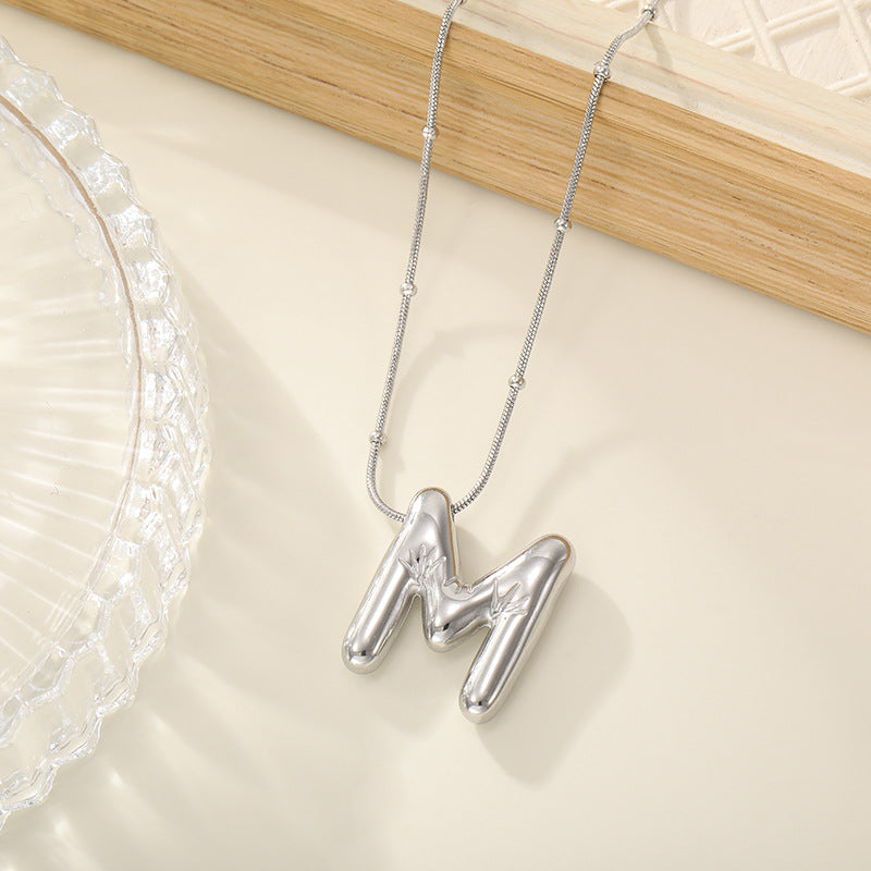 Women's Trendy Bubble Letter Colorfast Titanium Steel Design Pendants