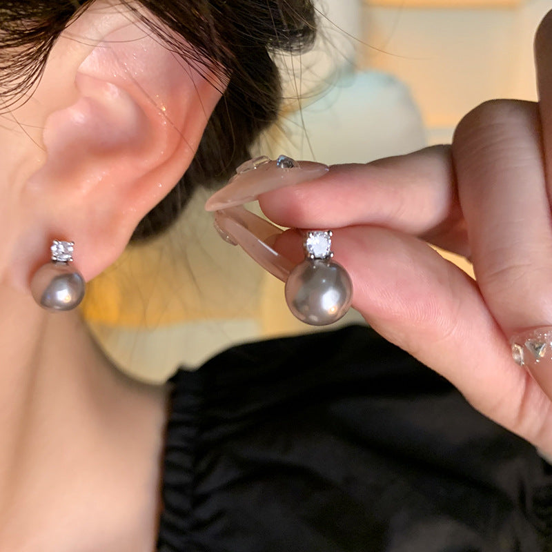 Sier Needle Simple High-grade Glass Pearl Female Graceful Super Stud Earrings