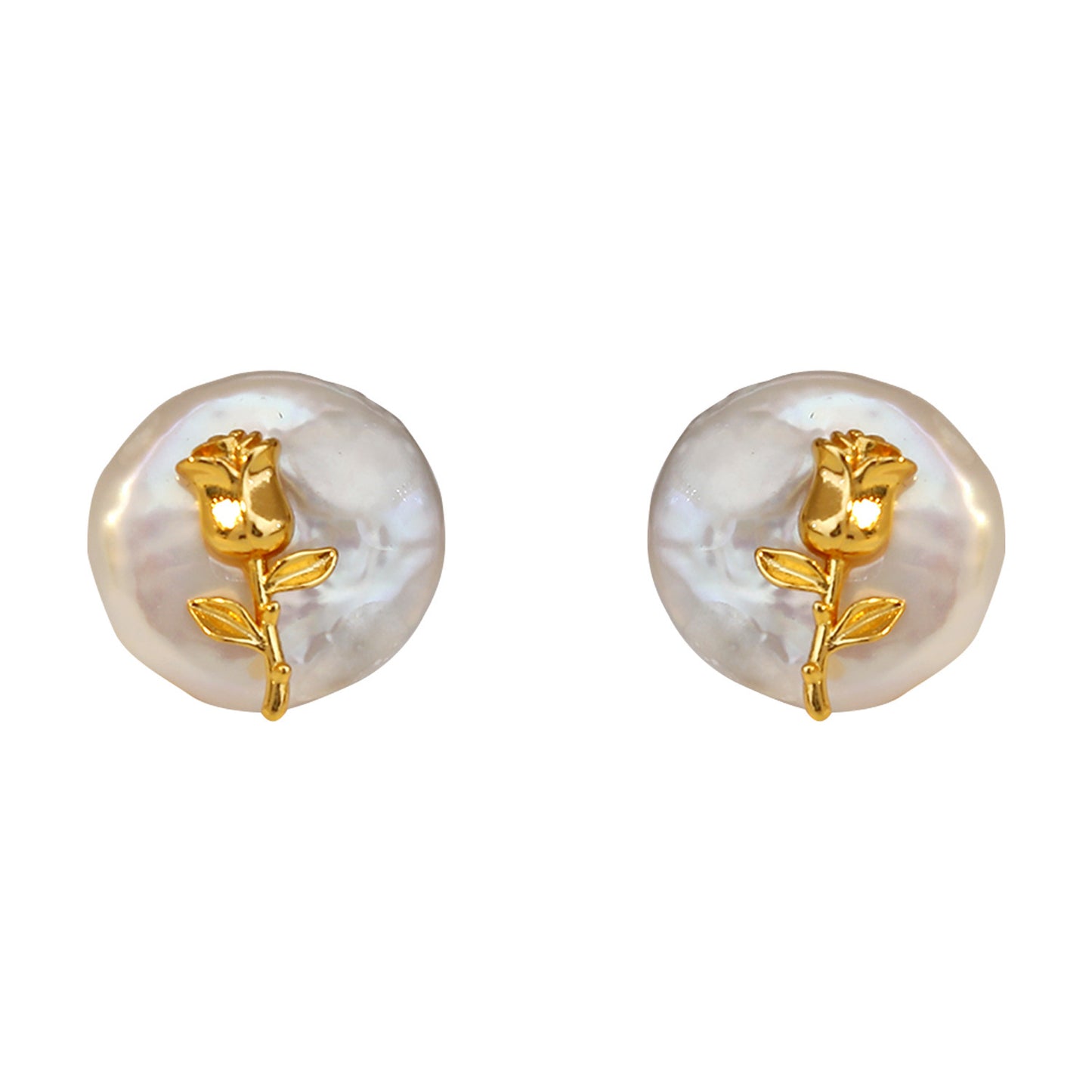 Women's Freshwater Pearl Ear Retro Hipster Tulip Gold Plated Earrings