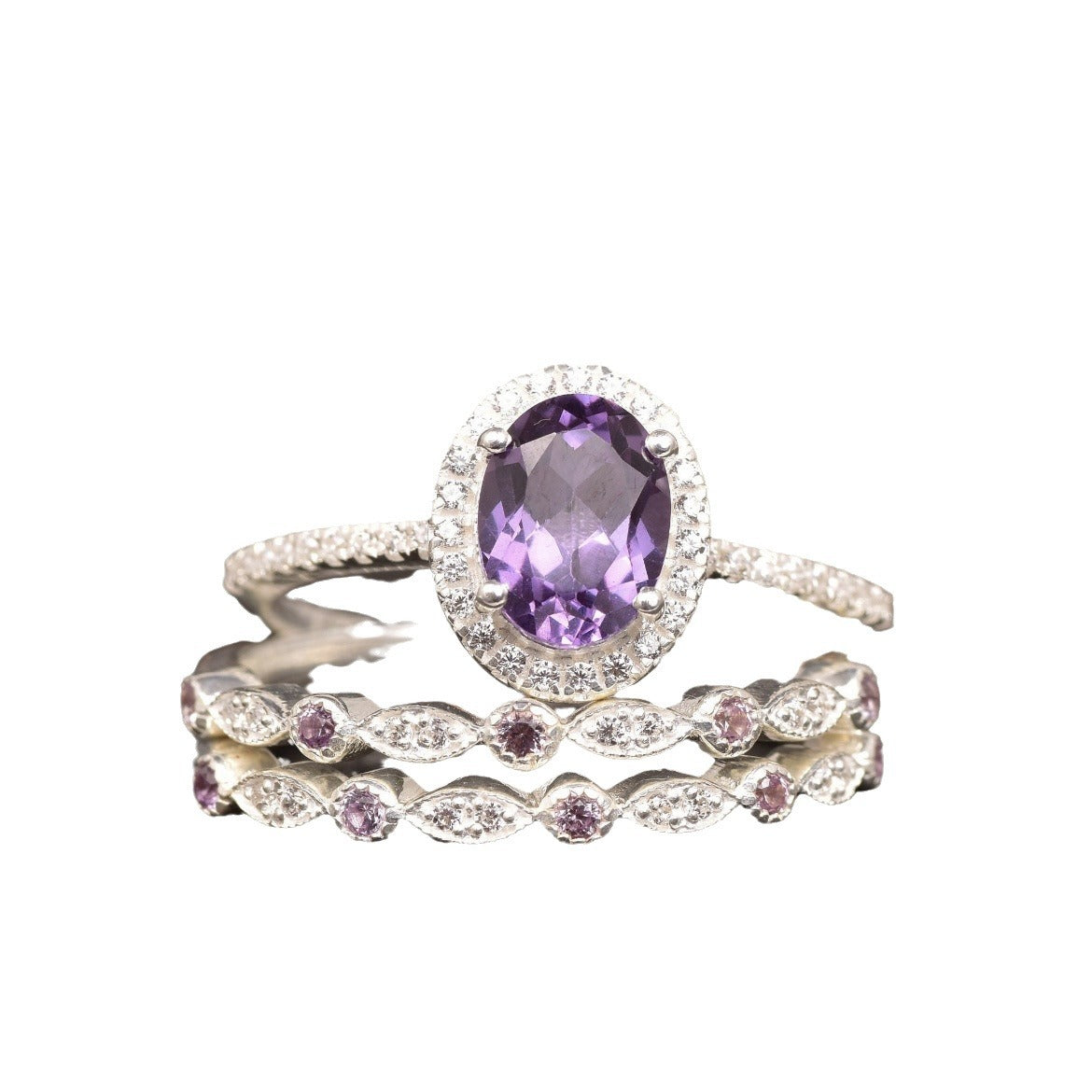 Women's Ornament Fashion Simple Rhinestone Gem Stackable Three-piece Rings