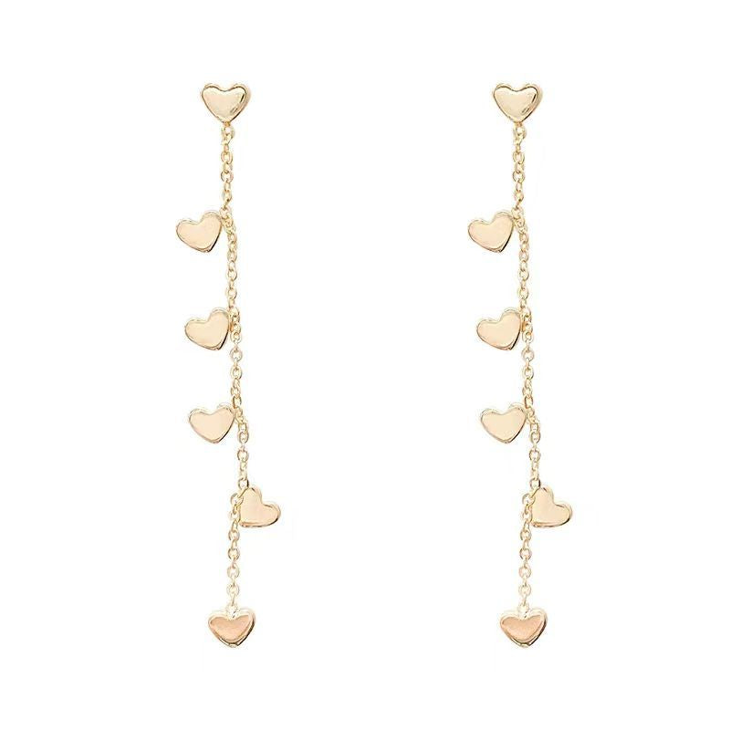 Sweet Titanium Steel Simple Six Love Long Tassel Thread Ear Line