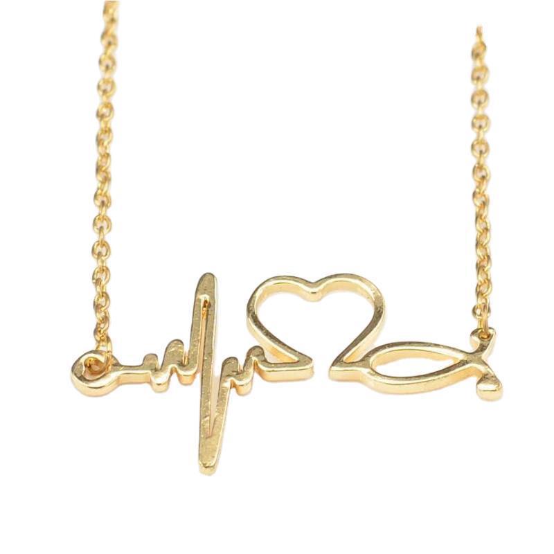 Personalized Fashion Heartbeat Electrogram Heart Clavicle Necklaces